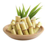 Fresh bamboo shoots arranged in a wooden plate isolated on a transparent background for culinary presentation, Bamboo shoot in a plateisolated on transparent background png