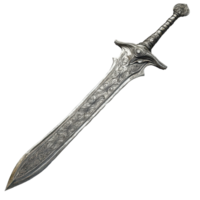Ancient decorative metal sword with intricate design on a transparent background, Ancient Metal Sword with Design, transparent background. png