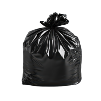 Black garbage bag filled with waste materials on a clean transparent background, emphasizing waste disposal importance, Black garbage bag isolated on transparent background png