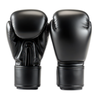 Black boxing gloves resting on a transparent background, highlighting their design for training or competition activities, Black Boxing Gloves Isolated on png