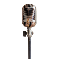 Antique microphone in focus against a clean transparent background showcasing vintage design elements and craftsmanship, Antique Microphone in Focus, transparent background. png