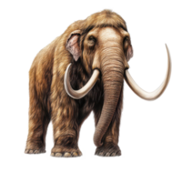 A detailed and realistic illustration of a mammoth standing on a transparent background with prominent tusks and fur, an realistic a mammoth, transparent background. png