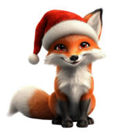 Cute cartoon fox wearing a Santa hat sitting on a transparent background ready for the festive season, 3D Cartoon Fox in Santa Hats on transparent background png