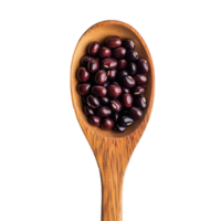 Azuki beans nestled in a wooden spoon on a clean transparent background, ready for culinary use or decoration, Azuki Bean in wood spoon on transparent background png