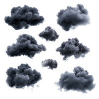 Black clouds isolated against a transparent background creating a striking contrast in visual impact and mood, Black clouds isolated on transparent background png