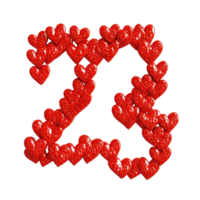 Creative red hearts arranged to form the New Year 2023 on a bright transparent background, 2024 New Year Number Made Red Hearts on transparent background png