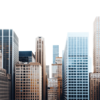 Modern city skyline featuring tall buildings closely grouped against a clear sky in the heart of downtown, a city skyline with tall buildings in close proximity, transparent background. png