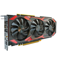High-performance graphics card displayed on a clean background with striking design elements for modern computing, A modern computer graphics card, transparent background. png