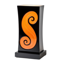 An elegant black and orange swirl lamp design illuminating a modern living space in soft light, black and orange lamp with a swirl design on it, transparent background. png
