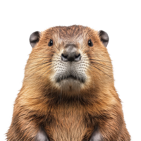Close-up shot of a beaver's face isolated on a transparent background capturing its unique features and character, beaver face shot isolated on transparent background png