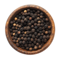 A bowl of black peppercorns isolated on a transparent background, perfect for culinary use and spice enthusiasts, black pepper in bowlisolated on transparent background png
