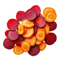 Slices of beetroot and carrot arranged on a transparent background showcasing vibrant colors and textures, Beetroot and carrot slices isolated on transparent background png