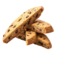 Delicious chocolate chip biscotti stacked elegantly on a transparent background perfect for any occasion, Biscotti isolated on transparent background png