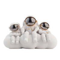 Cartoon astronauts lounging on fluffy clouds against a transparent background during, 3D Cartoon Astronauts Relaxing on Clouds on transparent background Space Exploration Rest Concept png