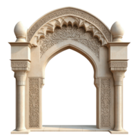 Beautiful Arabic arch gate with intricate carvings set against a clean transparent background, Arabic arch gate isolated on transparent background png