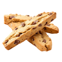Delicious chocolate chip biscotti arranged on a clean transparent background, perfect for snacking at any time, Biscotti isolated on transparent background png