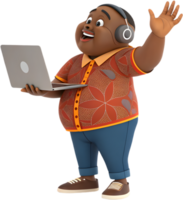 Cartoon Man Engages with Tech in Playful Enthusiasm. . png