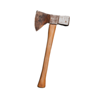 Vintage axe with rustic blade and wooden handle, transparent background png