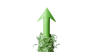 Green Upward Arrow on Shredded Paper with Transparent Background png