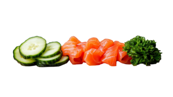 Fresh Salmon Slices with Cucumber and Parsley on Transparent Background png