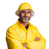 Man in Yellow Rain Jacket Smiling with Transparent Background png