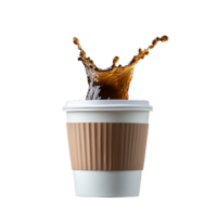 Coffee cup with splash effect on transparent background for beverage visuals png