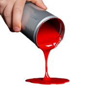 Red paint pouring from a can with transparent background for creative design png