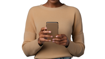 Woman Holding Smartphone with Transparent Background for Modern Digital Context png