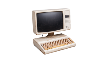 Vintage desktop computer with keyboard on transparent background png