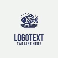 A logo design for a fish and waves vector