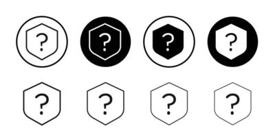 Shield interrogation icon Black and white outline vector