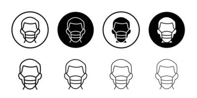 Man face with mask icon logo sign set outline vector