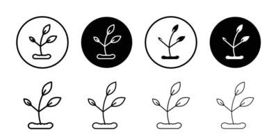 Seedling in soil icon logo sign set outline vector