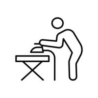 Man iron clothes icon Black and white outline vector