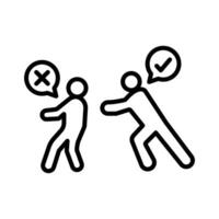 Man pushing another person icon Black and white outline vector
