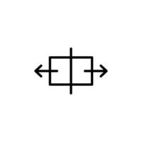 Separating arrow in two part icon Black and white outline vector