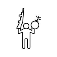 Terrorist with a bomb icon Black and white outline vector