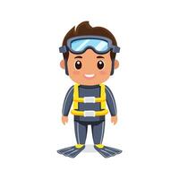 Diver Cute Worker Work Profession Professional Occupation Cartoon Character vector
