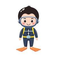 Diver Cute Worker Work Job Professional Occupation Cartoon Character vector