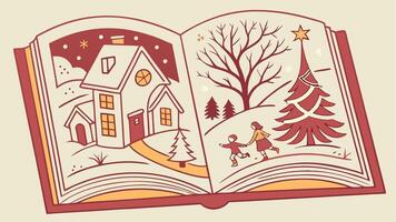 An open book with a house and trees in the background vector