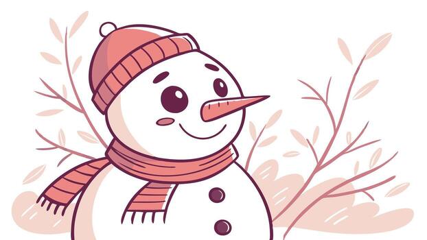 un dibujos animados monigote de nieve con un rojo sombrero y bufanda vector