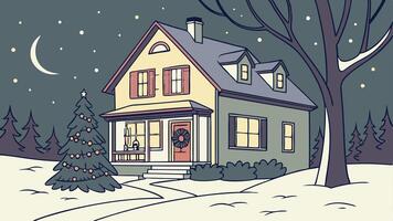 A cartoon house with a tree in the front yard vector