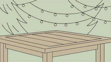 A drawing of a table with lights strung on it vector