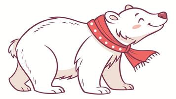 A cartoon polar bear wearing a red scarf vector