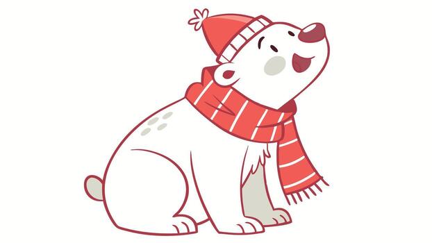 un dibujos animados polar oso vistiendo un rojo sombrero y bufanda vector