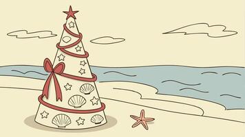 A christmas tree on the beach with shells and stars vector