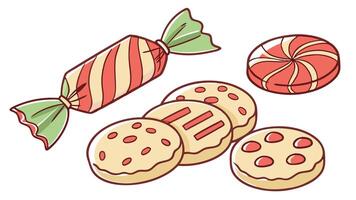 A drawing of cookies and candy vector