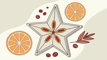 Sugar Christmas tree star outline with oranges and cranberries vector