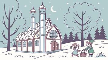 Santa's Workshop in an Enchanting Winter Setting with Fantastical Architecture. vector