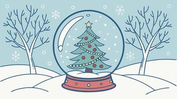 Christmas magic in snow globe with shining tree. Concept of winter wonderland. vector